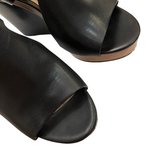 Michael Kors Josephine Wedge Sandals Size 7M Black Leather Wood Look Open Toe - Picture 6 of 12